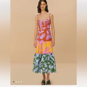 Mixed Tropical Swing Sleeveless Midi Dress